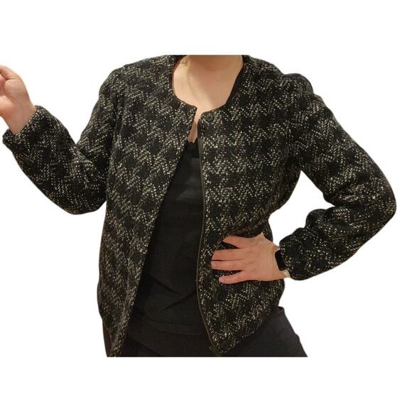 J.Crew Collection Wool Tweed Zip Jacket Black White Size 8 Classic Chic - Picture 7 of 8